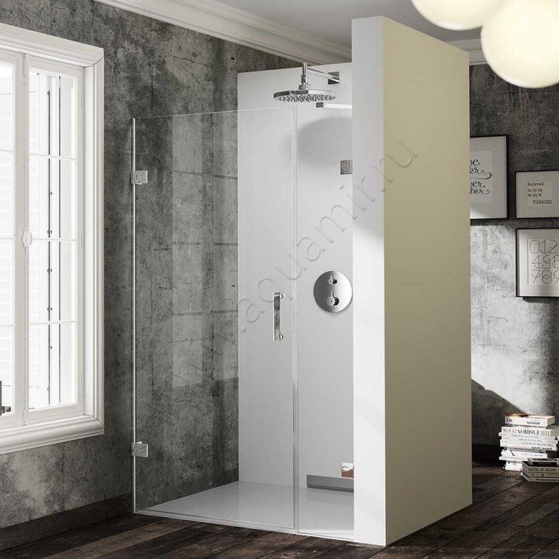 Маятниковая душевая дверь в нишу Huppe Solva pure в серебристом цвете SR2983092322