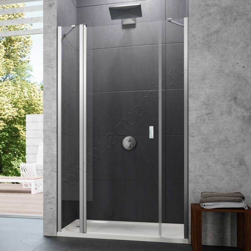 Маятниковая душевая дверь в нишу с фиксированным элементом Huppe Design pure в серебристом цвете 8P7301092321