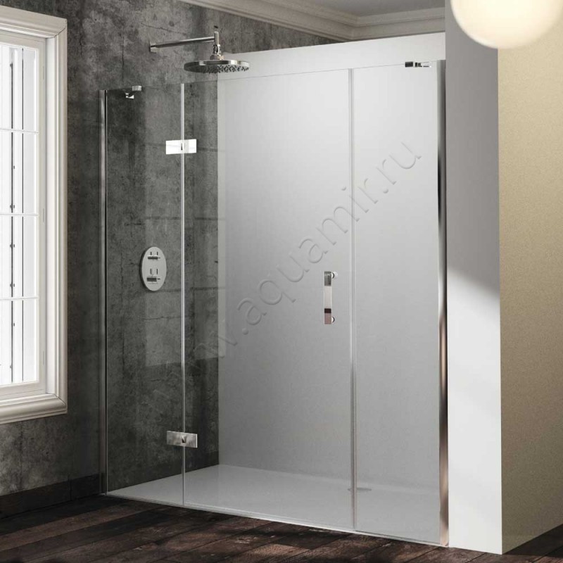 Маятниковая душевая дверь в нишу с фиксированным элементом Huppe Solva pure в серебристом цвете ST1408092321