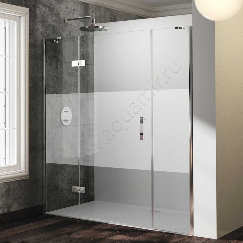 Маятниковая душевая дверь в нишу с фиксированным элементом Huppe Solva pure в серебристом цвете ST1402092373