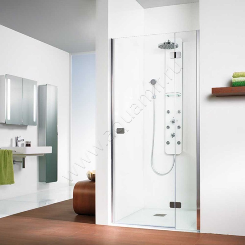 Маятниковая душевая дверь в нишу с фиксированным элементом HSK Premium Softcube хром 68014080-41-50#Re200