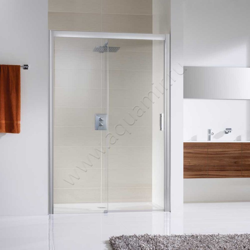 Раздвижная душевая дверь в нишу с фиксированным элементом HSK Solida в серебристом цвете 1522120-01-50#EdLi