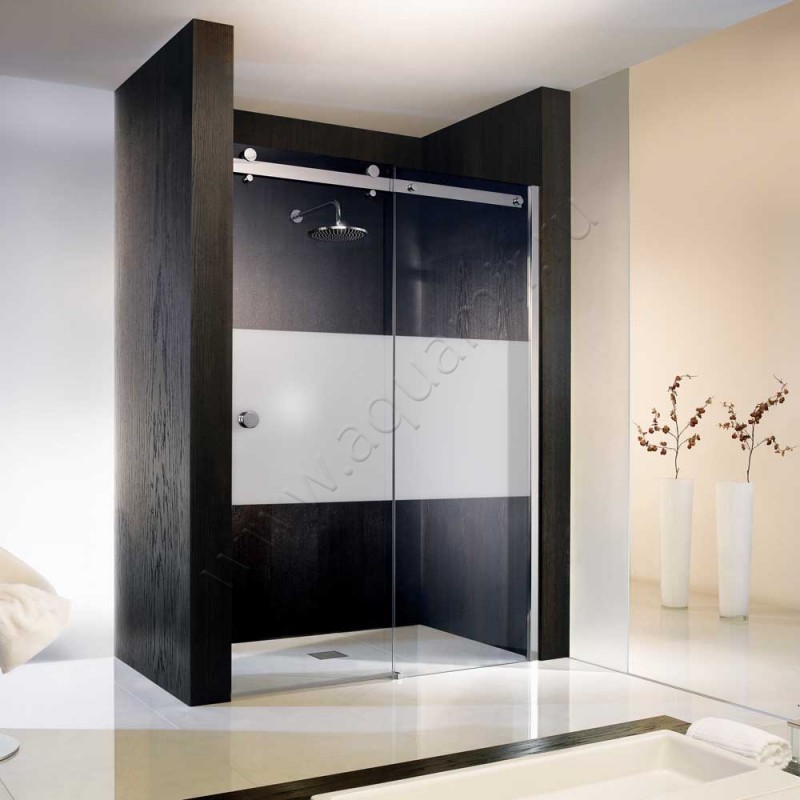 Раздвижная душевая дверь в нишу с фиксированным элементом HSK Atelier хром 1722140-41-100#EdRe