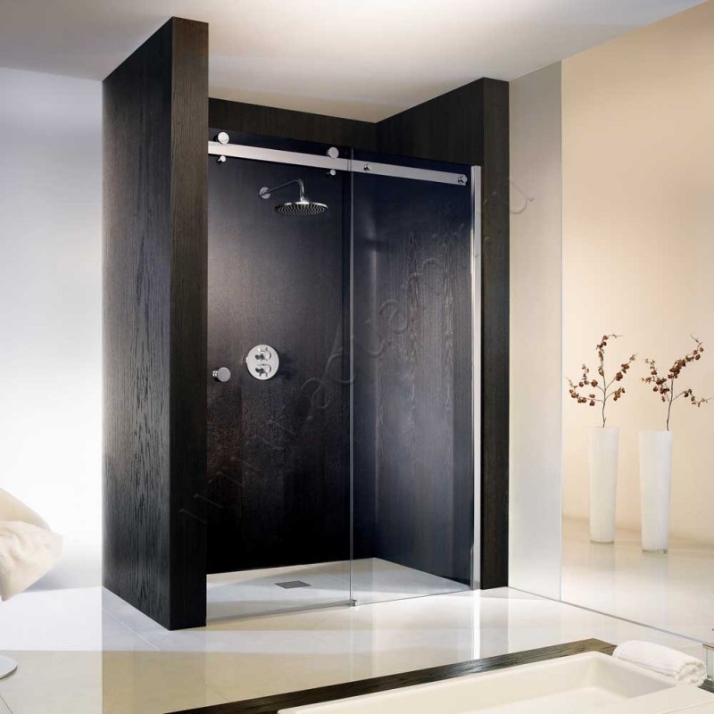 Раздвижная душевая дверь в нишу с фиксированным элементом HSK Atelier хром 1722140-41-50#EdRe