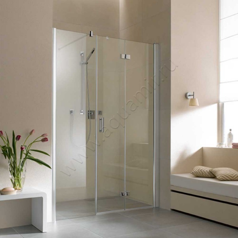 Складная душевая дверь в нишу с фиксированным элементом Kermi Diga в серебристом цвете DI2OR18020VAK