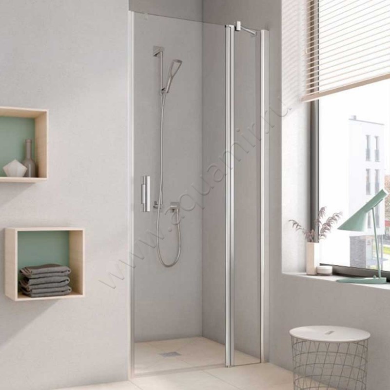 Маятниковая душевая дверь в нишу с фиксированным элементом Kermi Pega в серебристом цвете PE1GR08018VAK