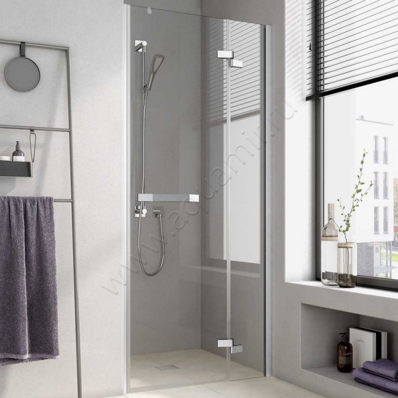 Маятниковая душевая дверь в нишу с фиксированным элементом Kermi Tusca в серебристом цвете TU1FR08020VAK