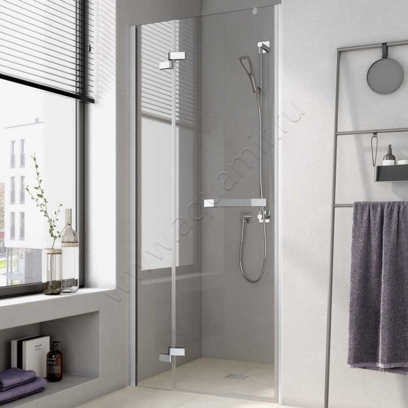 Маятниковая душевая дверь в нишу с фиксированным элементом Kermi Tusca в серебристом цвете TU1FL08020VAK