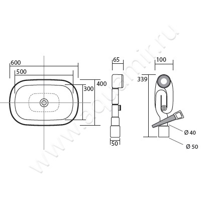 Раковина напольная без отверстий под смеситель Kerasan Aquatech 3742 01 размеры