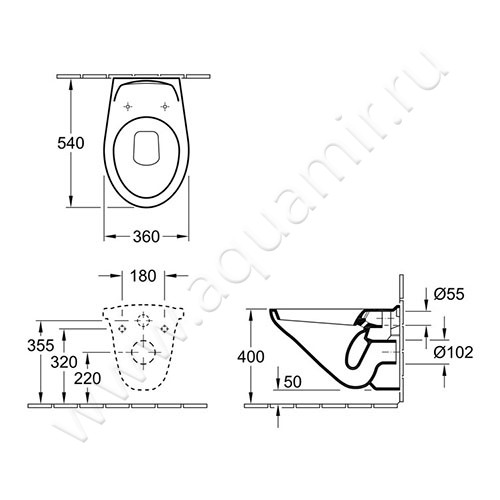 Унитаз подвесной Villeroy & Boch OMNIA CLASSIC 76821001 размеры