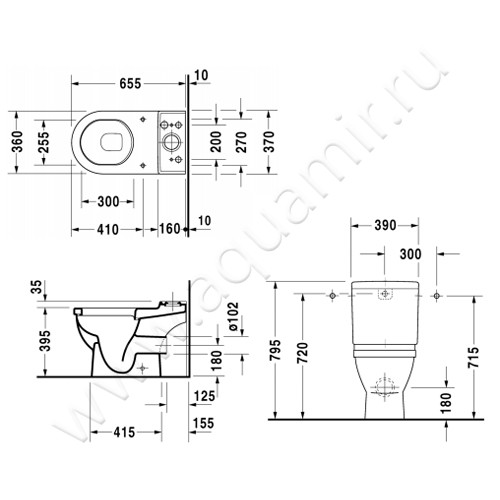 Унитаз напольный Duravit STARCK 3 0126090000 размеры