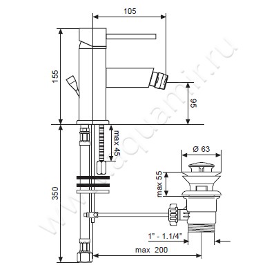 Смеситель для биде Emmevi Piper CR 45004 размеры