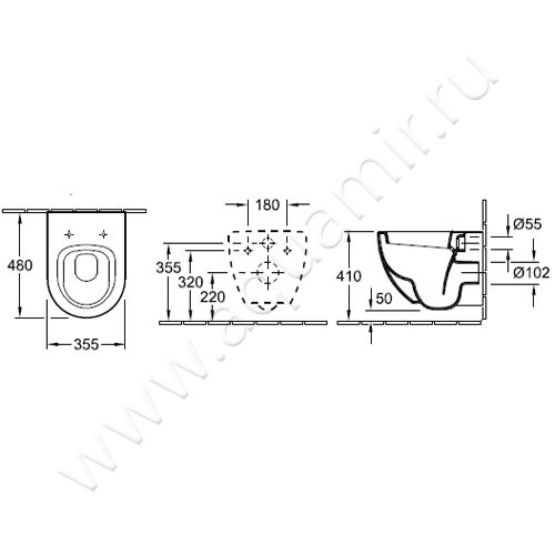 Унитаз подвесной Villeroy & Boch SUBWAY 66041001 размеры