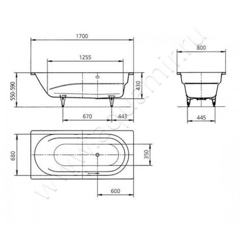 Ванна стальная Kaldewei Vaio 234000010001 размеры