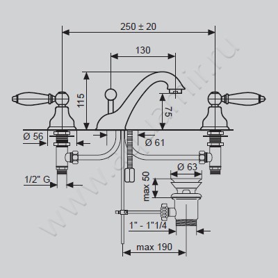 Смеситель для раковины Emmevi Deco ceramic CR 121033 размеры