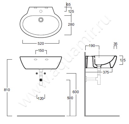 Раковина подвесная Simas LFT Spazio LFT 24 размеры