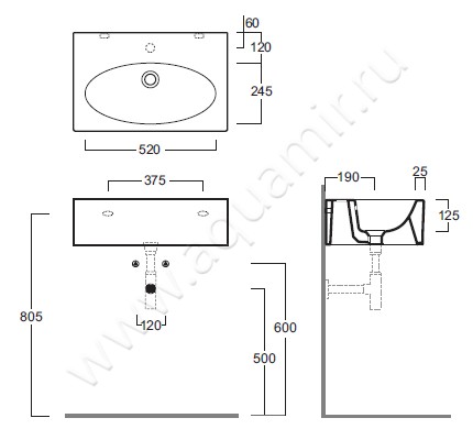 Раковина подвесная Simas LFT Spazio LFT 54 размеры