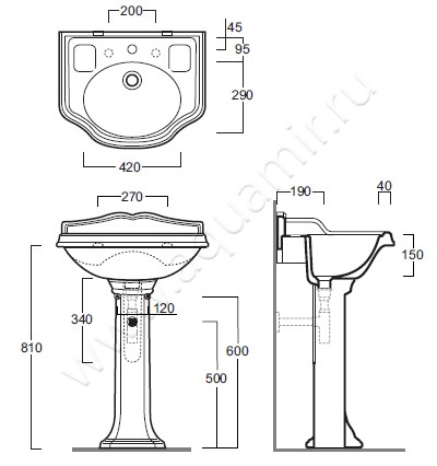 Раковина подвесная Simas Arcade AR 814 размеры