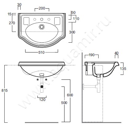 Раковина подвесная Simas Arcade AR 835bi*1 размеры