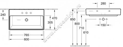 Раковина Villeroy & Boch Memento 51338LR1 размеры