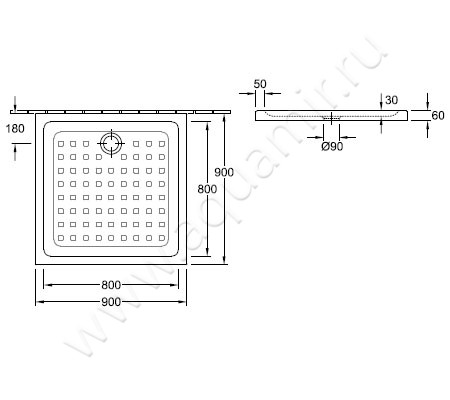 Керамический поддон для душа Villeroy & Boch O.novo 62219001 размеры