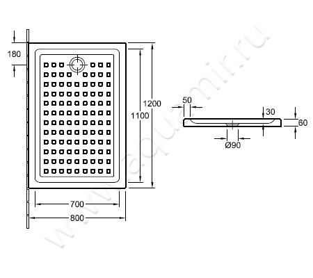Керамический поддон для душа Villeroy & Boch O.novo 62221201 размеры