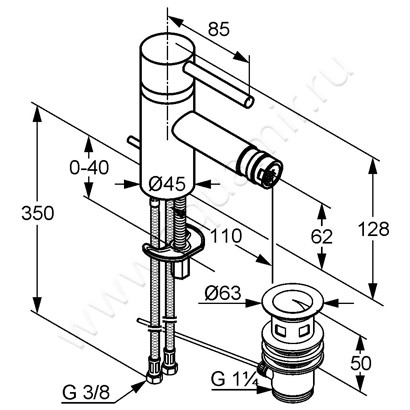 Смеситель для биде Kludi BOZZ 385330576 размеры