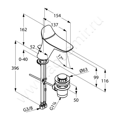 Смеситель для раковины Kludi AMBA 530230575 размеры