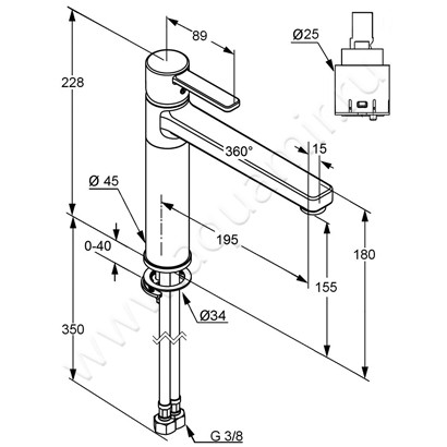 Однорычажный смеситель для кухни Kludi ZENTA 389730575 размеры