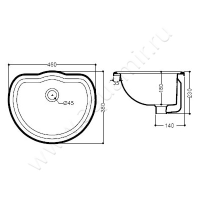 Раковина встраиваемая сверху на столешницу без отверстий Migliore Bella ML.BLL-25.046.BI размеры
