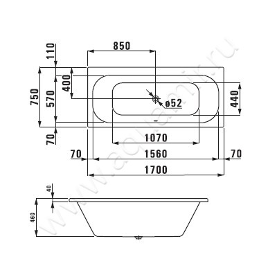 Акриловая ванна Laufen Solutions H2235300000001 размеры