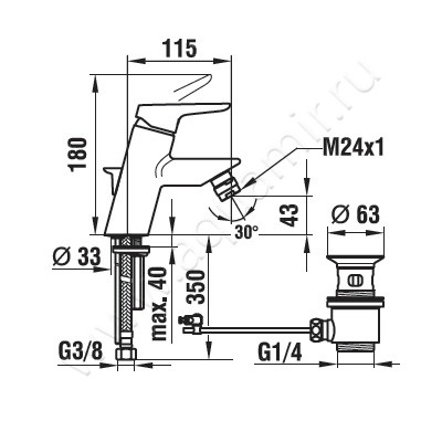 Смеситель для биде Laufen Twin Pro 3.4150.1.004.111.1 размеры