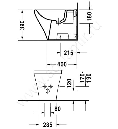 Биде напольное Duravit DuraStyle 228410 00 00 размеры