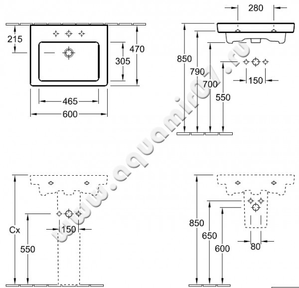 Раковина подвесная Villeroy & Boch Subway 2.0 71136001 размеры