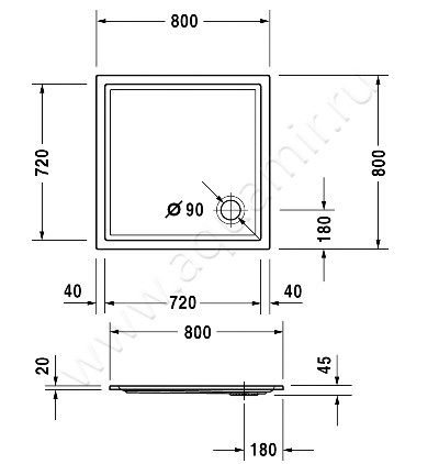 Акриловый поддон для душа Duravit Starck 720114 00 0 00 0000 размеры