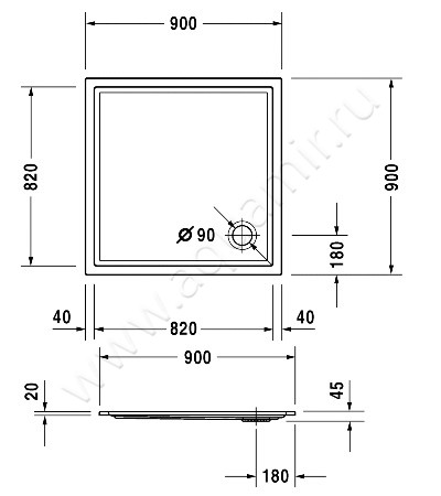 Акриловый поддон для душа Duravit Starck 720115000000000 размеры