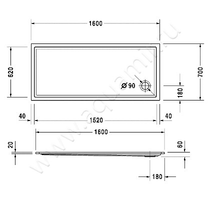 Акриловый поддон для душа Duravit Starck 720129 00 0 00 0000 размеры