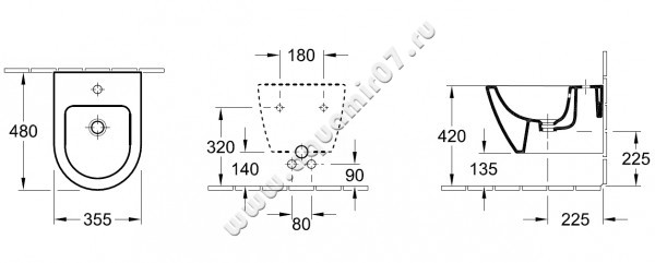 Биде подвесное Villeroy & Boch Subway 2.0 5406 00 01 размеры
