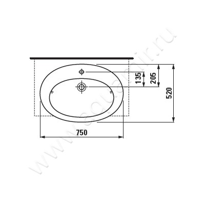 Раковина-чаша накладная с отверстием под смеситель Laufen IL BAGNO ALESSI One 8189724001041 размеры