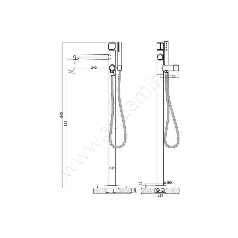 Напольный смеситель BelBagno UNO UNO-FMT-CRM размеры