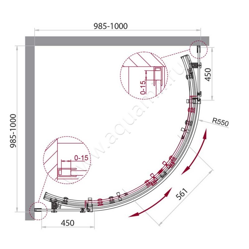 Душевой уголок BelBagno ACQUA ACQUA-R-2-100-C-NERO размеры
