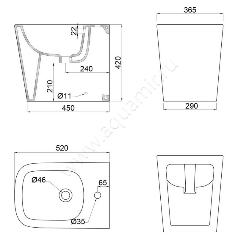 Биде напольное BelBagno Albano BB120B размеры