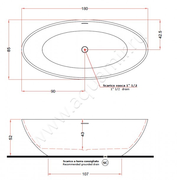 Ванна отдельностоящая TREESSE CAREZZA V308BO размеры