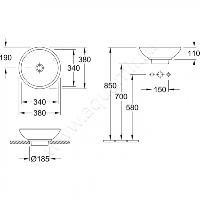 Раковина-чаша накладная Villeroy & Boch Loop & Friends 51480001 размеры