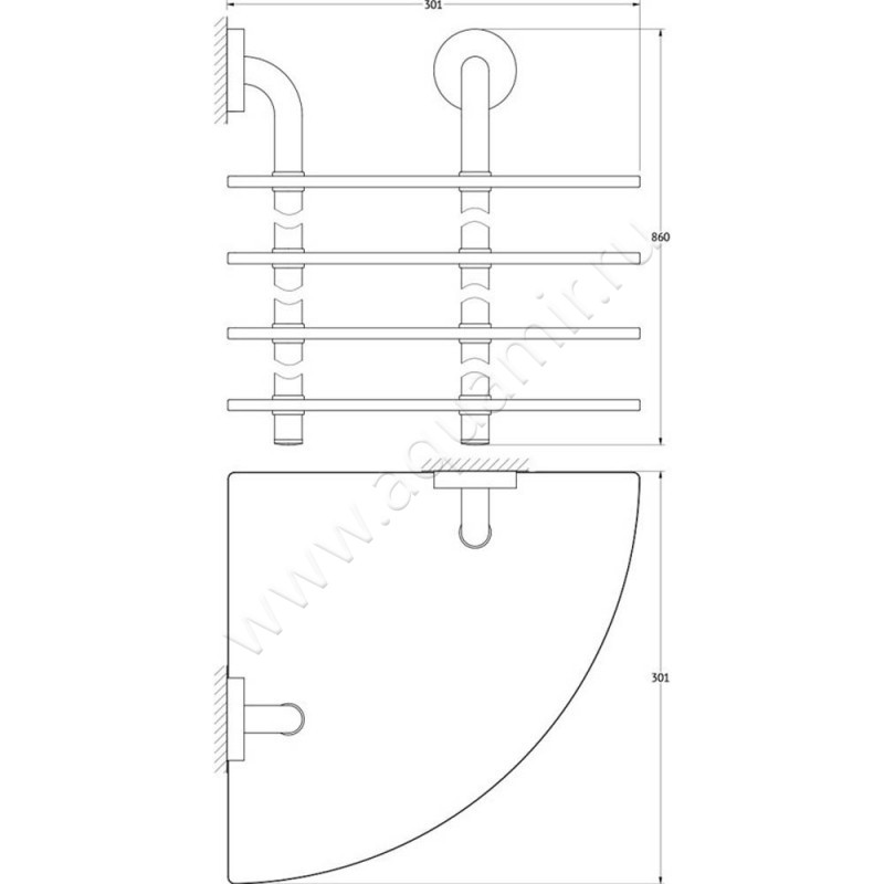 Полкa для душа Ellux Elegance ELE 057 размеры