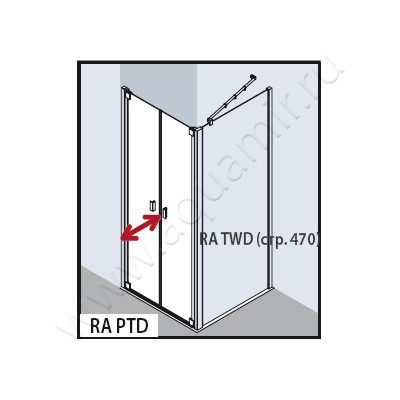 Маятниковая душевая дверь в нишу Kermi Raya RAPTD120201AK размеры