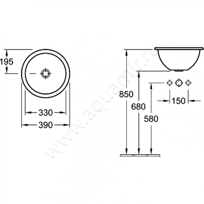 Раковина встраиваемая сверху на столешницу без отверстий Villeroy & Boch Loop & Friends 61403901 размеры