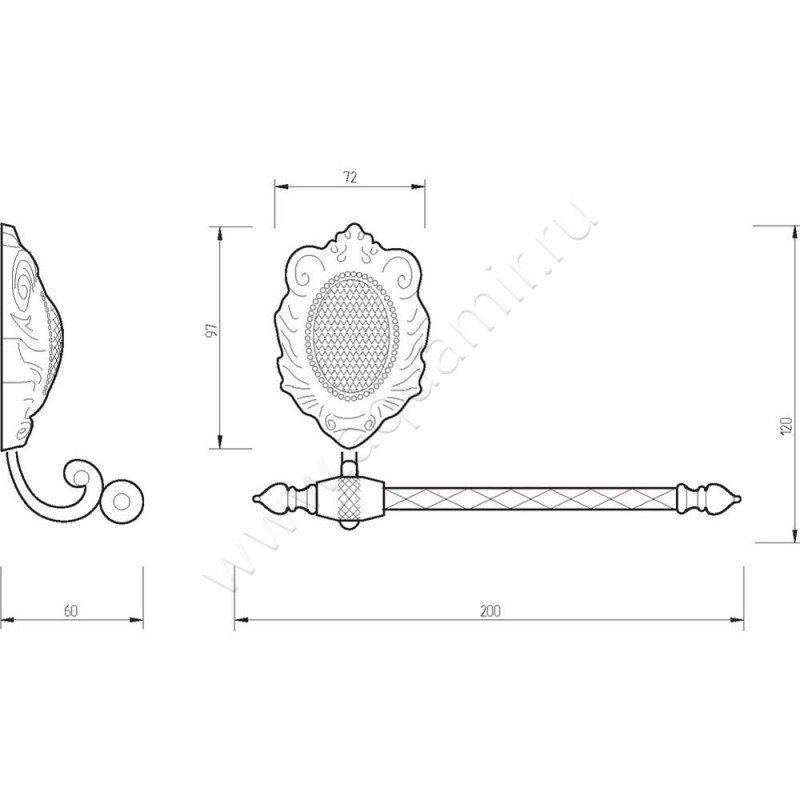Держатель туалетной бумаги Migliore Cleopatra 16653 размеры