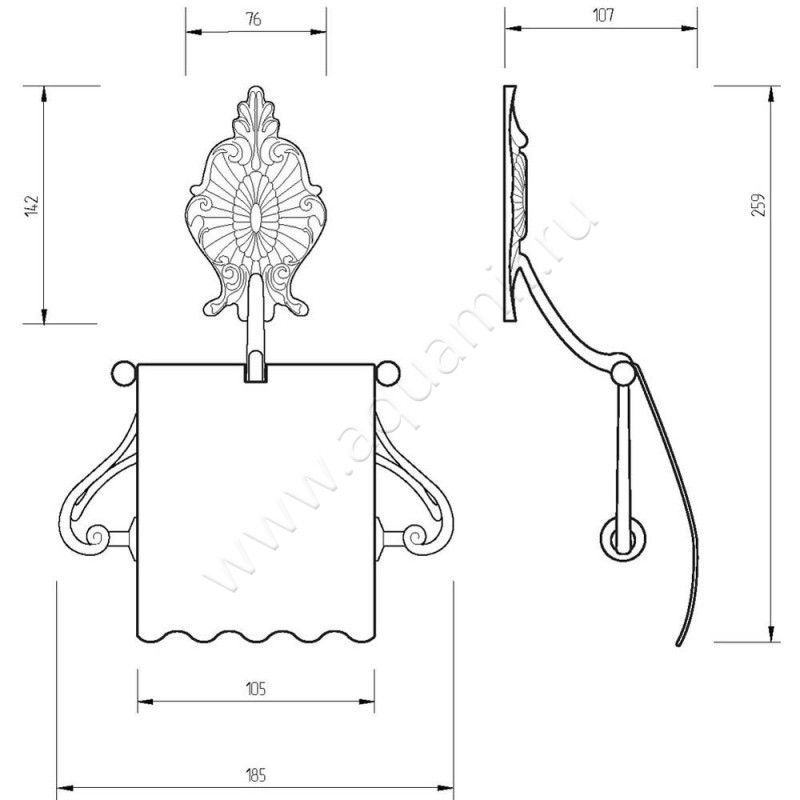 Держатель туалетной бумаги Migliore Elisabetta 17058 размеры