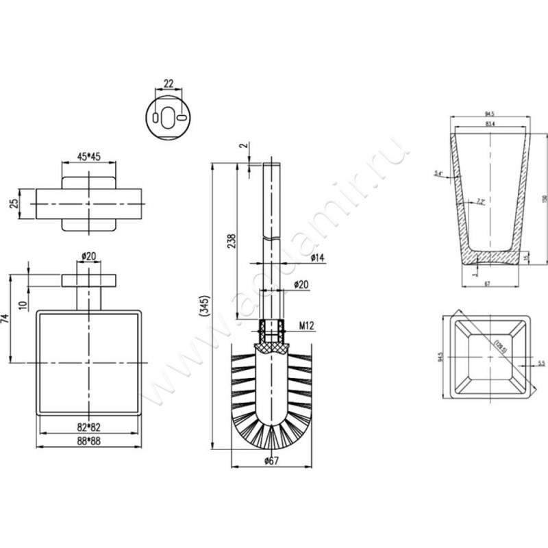 Ершик Villeroy & Boch Elements Striking TVA15201700061 размеры